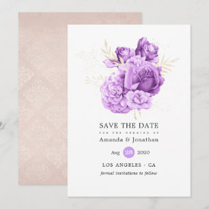 Lila und Elfenbein Hochzeit Blumen Save The Date