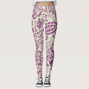 Lila und Elfenbeinfarbenes Vintages Blumenmuster Leggings