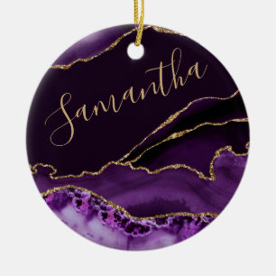 Lila und falscher Goldglitter-Marmor-Achat Keramik Ornament