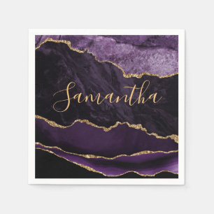 Lila und falscher Goldglitter-Marmor-Achat Serviette