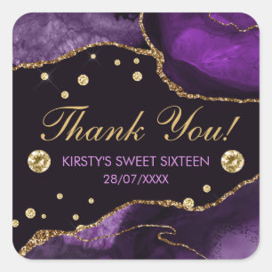 Lila und falsches Gold Glitter Achat Sweet 16 Quadratischer Aufkleber