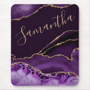 Lila und falsches Gold Glitter-Marmor-Achat Mousepad
