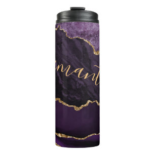 Lila und falsches Gold Glitter-Marmor-Achat Thermosbecher