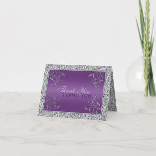 Lila und FAUX Silberfolie Blumen Dankeschön-Karte Dankeskarte