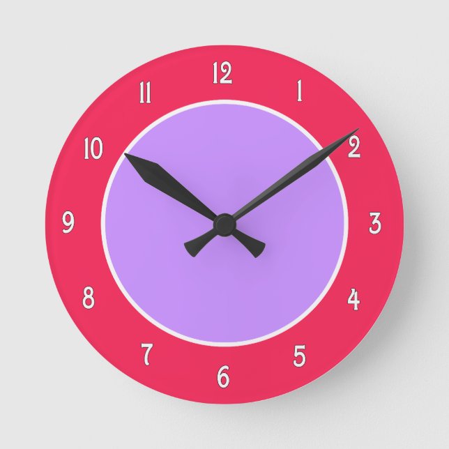 Lila und Fuchsia-Kolorblockklemme Runde Wanduhr (Vorderseite)