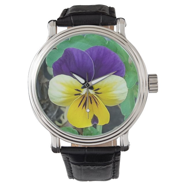 Lila- und Gelbblüte Armbanduhr (Vorderseite)