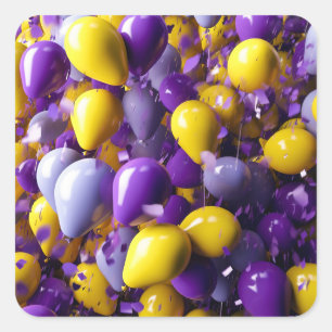 Lila und gelbe Balloons Quadratischer Aufkleber