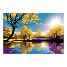 Lila und gelbe Baumreflexion am Friedlichen See