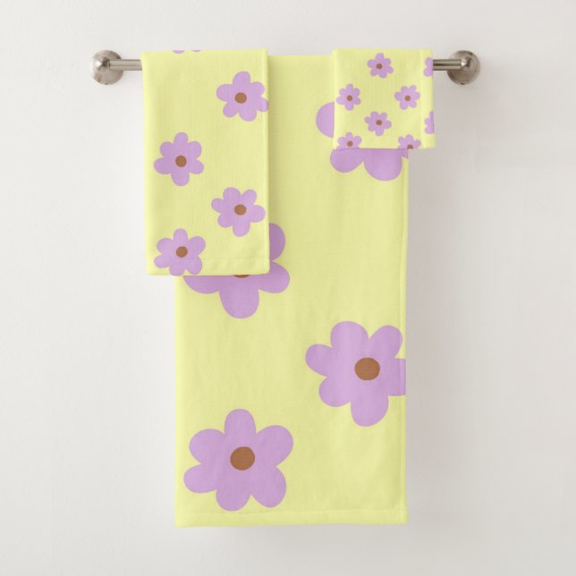 Lila und gelbe Blume Boho Style Badhandtuch Set (Insitu)