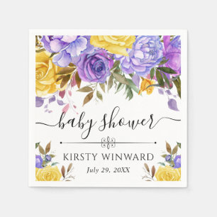 Lila und gelbe Blumen Baby Shower Serviette