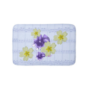 Lila und gelbe Blumen Blauer Blatt Bath Mat Badematte