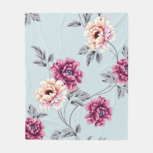 lila und gelbe Blumen mit Blättermuster auf b Fleecedecke