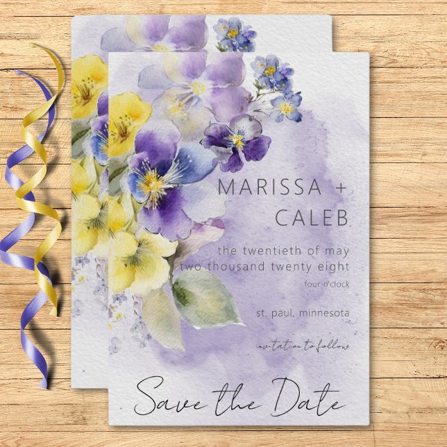 Lila und gelbe Blumen Moderne Hochzeit Save The Date (Purple & Yellow Floral Modern Wedding Save The Date)