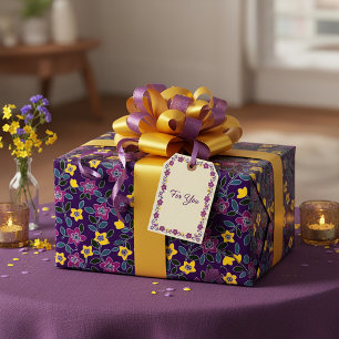 Lila und gelbe Blüten Geschenkpapier