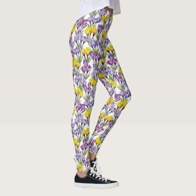 Lila und gelbe Crocus-Blume für den Frühling Leggings (Rechts)