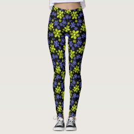 Lila und gelbe Daisis mit schwarzem Hintergrund Leggings