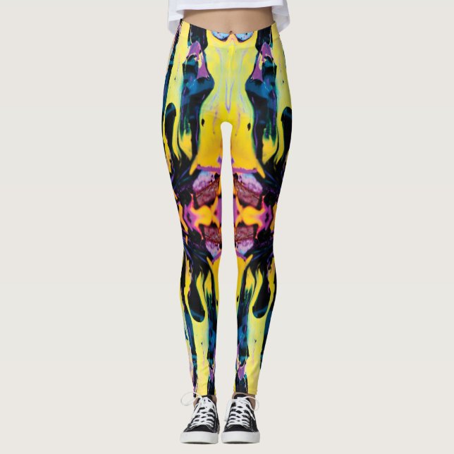 Lila und gelbe interstellare galaktische Implosion Leggings (Vorderseite)
