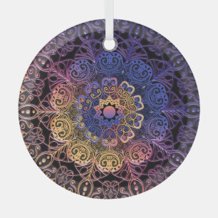 Lila und gelbe Mandala: handgezeichnetes Design Ornament Aus Glas