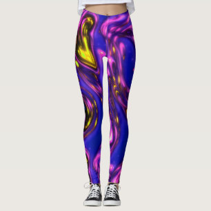 Lila und gelbe Neon Liquid Art Abstrakt Leggings