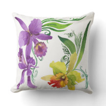 Lila und gelbe Orchideen-Blumen-Wasserfarbe