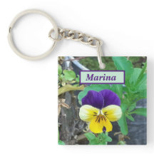 Lila und gelbe Pansa Akryllische Schlüsselring