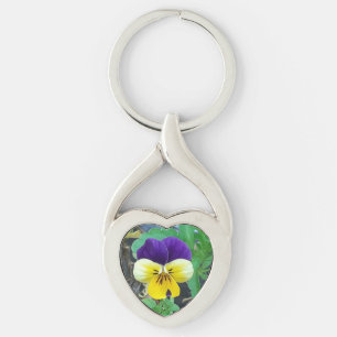 Lila und gelbe Pansy-Metallriegel Schlüsselanhänger