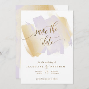 Lila und gelbe Pinselstriche, minimale Hochzeiten Save The Date