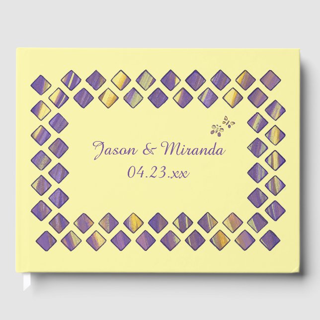 Lila und gelbe Schmetterlinge Hochzeitsbücher Gästebuch (Vorderseite)