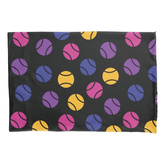 Lila und gelbe Tennisbälle auf schwarzem Hintergru Kissenbezug (Vorderseite)
