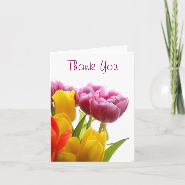 Lila und gelbe Tulips Danke Note Card (Vorderseite)