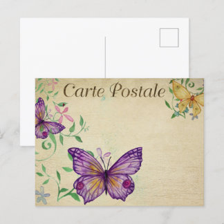 Lila und gelbe Vintage Schmetterlinge Postkarte