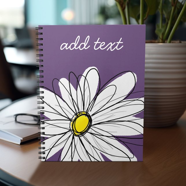 Lila und gelber weißlicher Daisy-Text Notizblock (Personalized notebook - add photos and your name or other text)