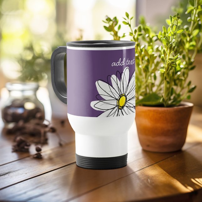 Lila und gelber weißlicher Daisy-Text Reisebecher (Personalized travel mug - add photos and text or customize completely)