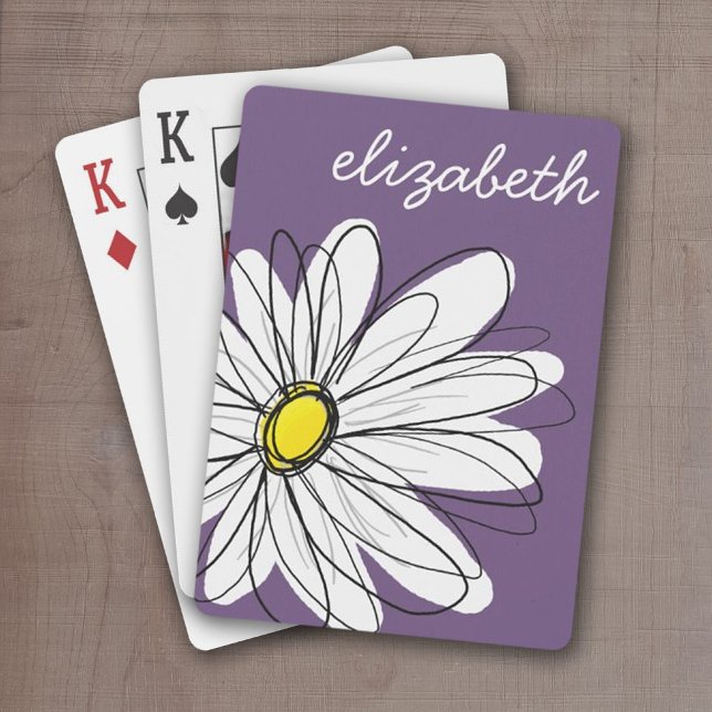 Lila und gelber weißlicher Daisy-Text Spielkarten (Personalized playing cards - purple whimsical daisy)