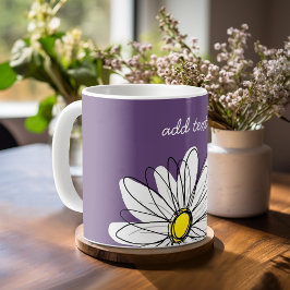Lila und gelber weißlicher Daisy-Text Tasse