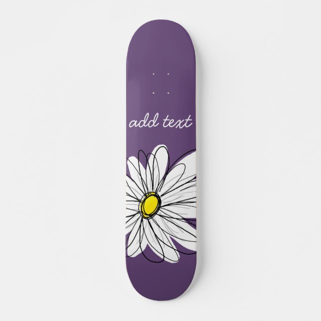 Lila und gelber Whimsical-Daisy-Skripttext Skateboard (Vorne)