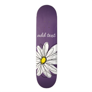 Lila und gelber Whimsical-Daisy-Skripttext Skateboard