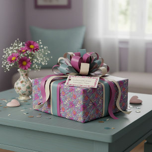Lila und gelbes Blumenmuster Geschenkpapier