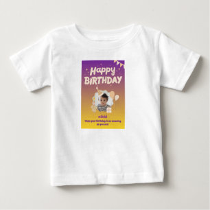 Lila und gelbes Happy Birthday Baby Name T-Shirt