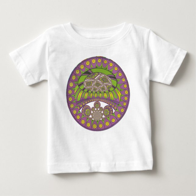 Lila und gelbes Kaleidoskop Baby T-shirt (Vorderseite)