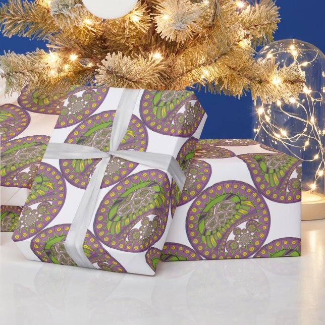 Lila und gelbes Kaleidoskop Geschenkpapier (Feiertage)