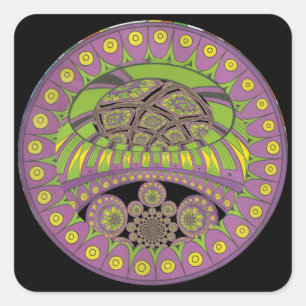 Lila und gelbes Kaleidoskop Quadratischer Aufkleber