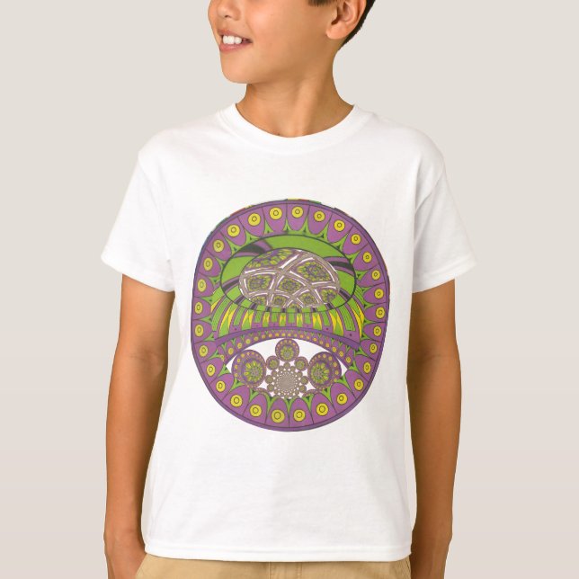 Lila und gelbes Kaleidoskop T-Shirt (Vorderseite)