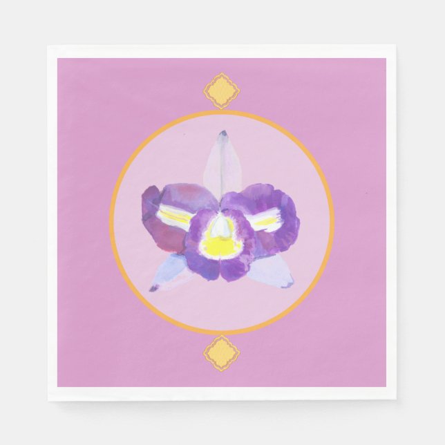 Lila und gelbes Orchideepapier Serviette (Vorderseite)