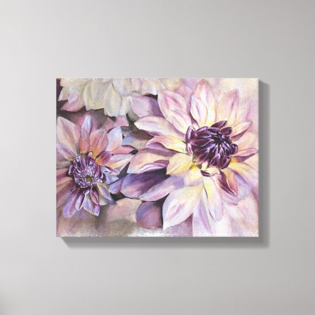 LILA UND GELBTE DAHLIAS WRAPPING CANVAS MALERIEREN LEINWANDDRUCK (Vorderseite)