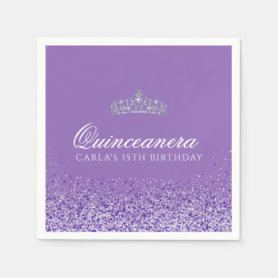 Lila und Glitzer Quinceanera Serviette
