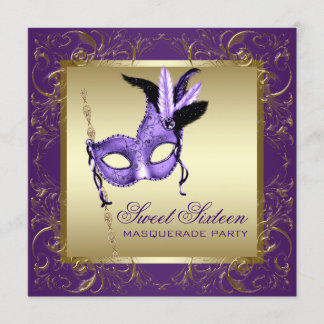 Lila und Gold 16 . Geburtstag Masquerade Party Einladung