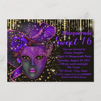 Lila und Gold 16 . Geburtstag Masquerade Party Einladung
