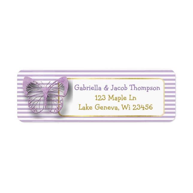 Lila und Gold 3D-Butterfly-Rücksendeadresse (Vorne)