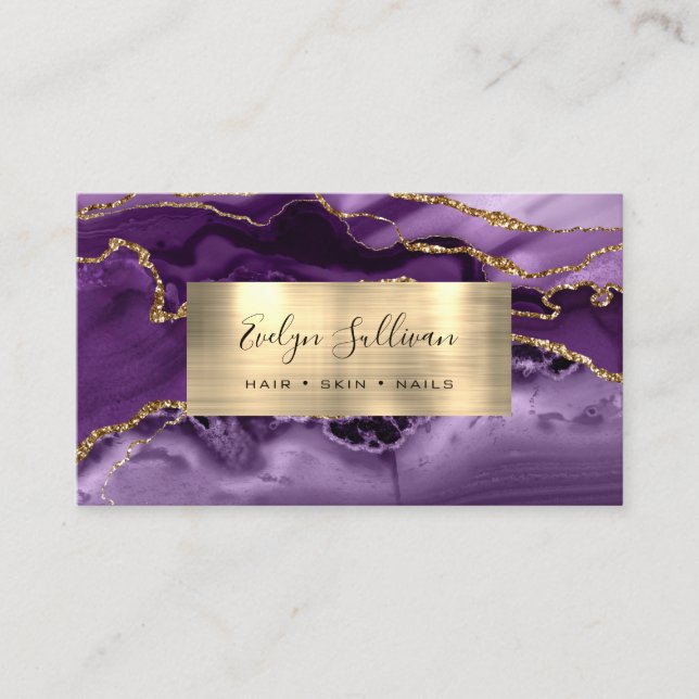 Lila und Gold Agate Business Card Visitenkarte (Vorderseite)